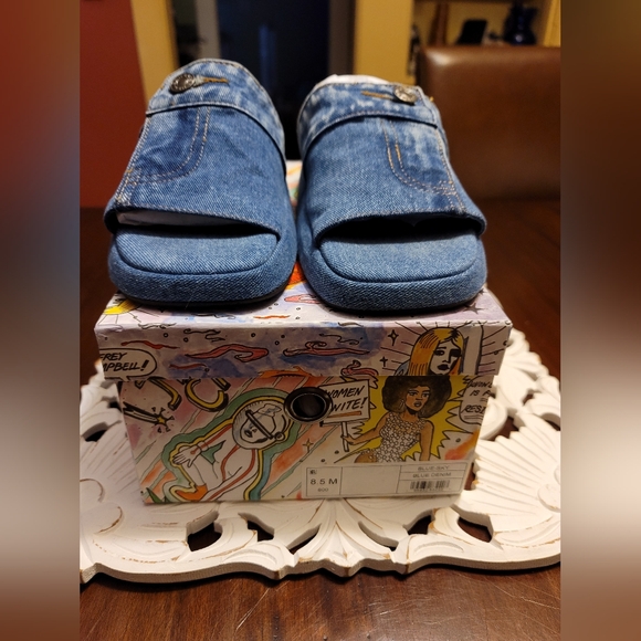 Jeffery Campbell Blue Sky Denim Slide Sandal Size 8.5 - Picture 6 of 13